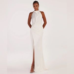 Milla White Mock Neck Sleeveless Slit Dress